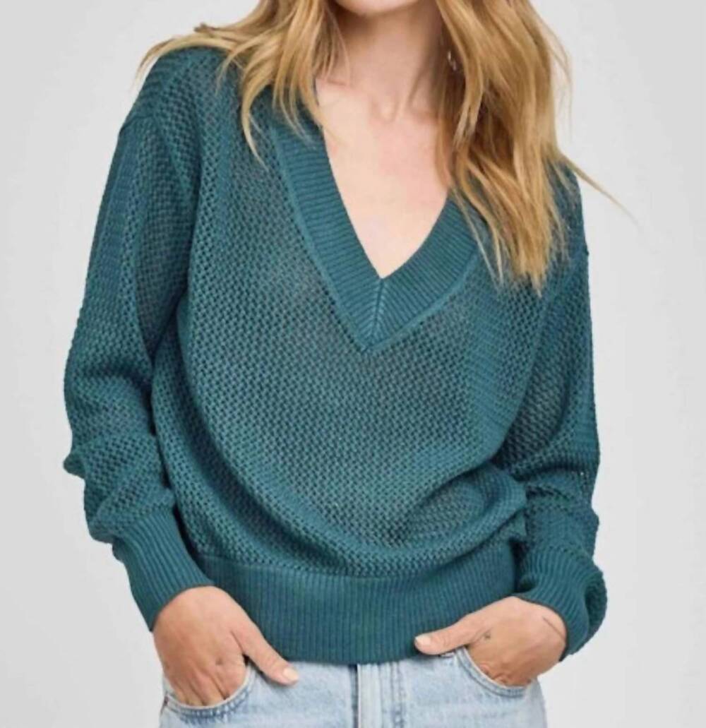 NEW GENTLE FAWN jensen open weave v-neck sweater in lagoon